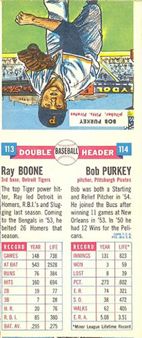1955 Topps Double Header #113-114 Ray Boone / Bob Purkey Back