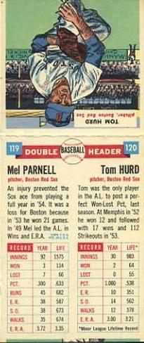 1955 Topps Double Header #119-120 Mel Parnell / Tom Hurd Back