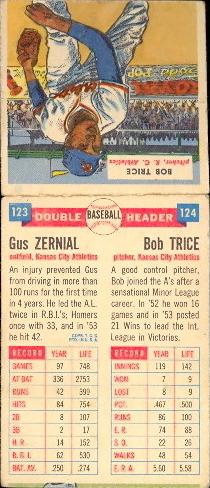 1955 Topps Double Header #123-124 Gus Zernial / Bob Trice Back