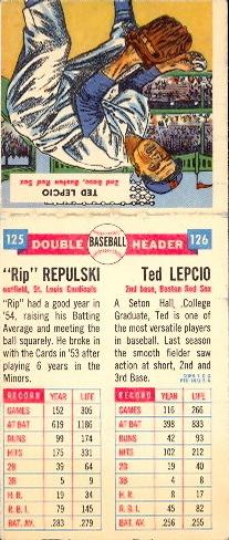 1955 Topps Double Header #125-126 Rip Repulski / Ted Lepcio Back