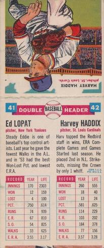 1955 Topps Double Header #41-42 Ed Lopat / Harvey Haddix Back