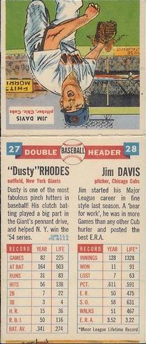 1955 Topps Double Header #27-28 Dusty Rhodes / Jim Davis Back