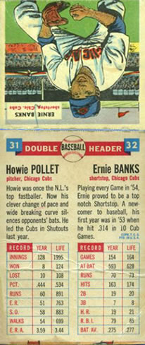 1955 Topps Double Header #31-32 Howie Pollet / Ernie Banks Back