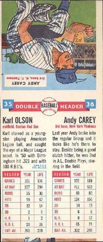 1955 Topps Double Header #35-36 Karl Olson / Andy Carey Back
