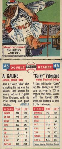 1955 Topps Double Header #45-46 Al Kaline / Corky Valentine Back