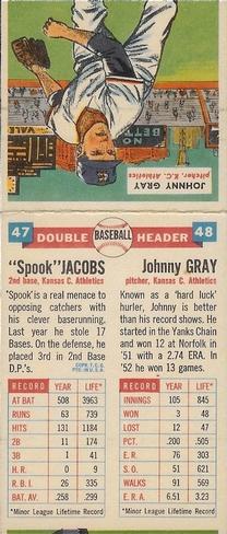 1955 Topps Double Header #47-48 Forrest Jacobs / Johnny Gray Back