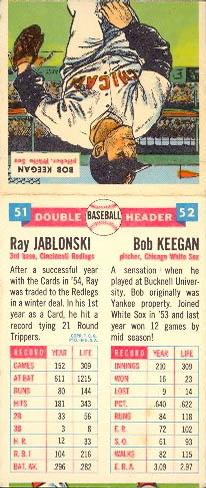 1955 Topps Double Header #51-52 Ray Jablonski / Bob Keegan Back