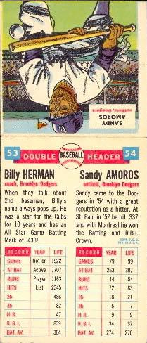 1955 Topps Double Header #53-54 Billy Herman / Sandy Amoros Back