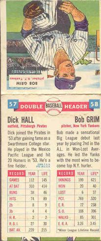 1955 Topps Double Header #57-58 Dick Hall / Bob Grim Back