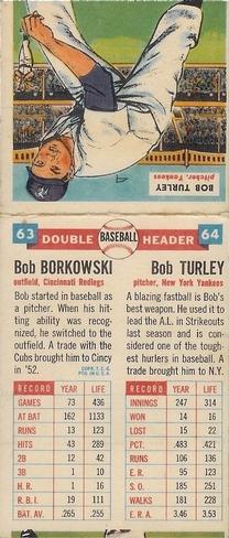 1955 Topps Double Header #63-64 Bob Borkowski / Bob Turley Back