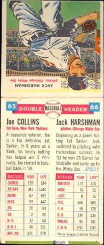 1955 Topps Double Header #65-66 Joe Collins / Jack Harshman Back