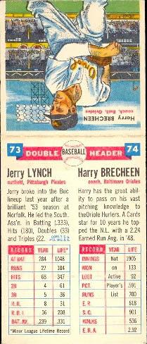 1955 Topps Double Header #73-74 Jerry Lynch / Harry Brecheen Back