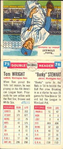 1955 Topps Double Header #75-76 Tom Wright / Bunky Stewart Back