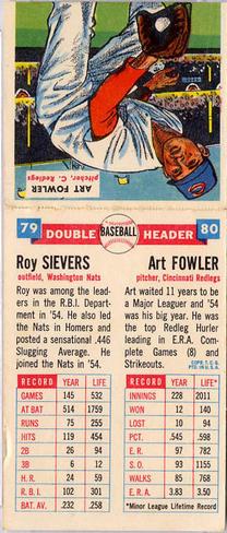 1955 Topps Double Header #79-80 Roy Sievers / Art Fowler Back
