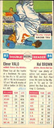 1955 Topps Double Header #85-86 Elmer Valo / Hal Brown Back