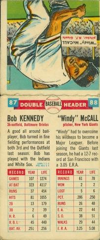 1955 Topps Double Header #87-88 Bob Kennedy / Windy McCall Back