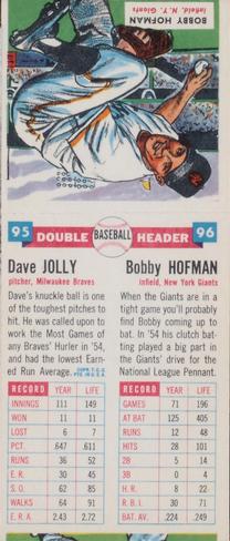 1955 Topps Double Header #95-96 Dave Jolly / Bobby Hofman Back