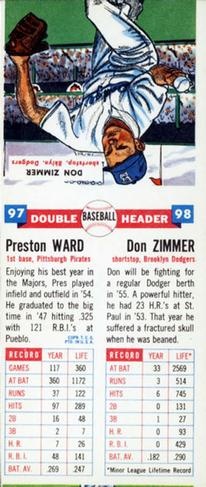 1955 Topps Double Header #97-98 Preston Ward / Don Zimmer Back