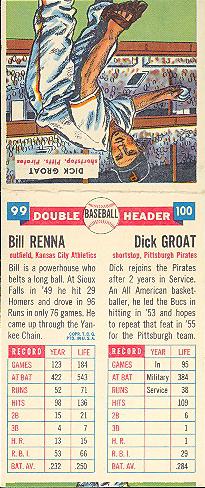 1955 Topps Double Header #99-100 Bill Renna / Dick Groat Back