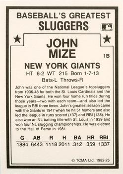 1987 TCMA 1982 Greatest Sluggers  #25 Johnny Mize Back