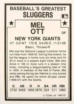1987 TCMA 1982 Greatest Sluggers  #32 Mel Ott Back