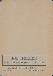 1969 Topps Super #12 Joe Horlen Back