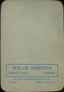 1969 Topps Super #16 Willie Horton Back