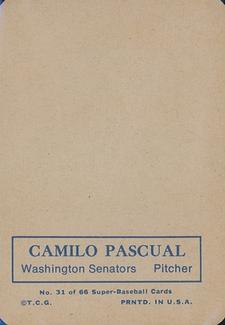 1969 Topps Super #31 Camilo Pascual Back