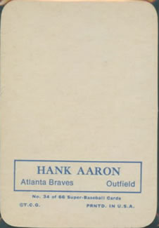 1969 Topps Super #34 Hank Aaron Back