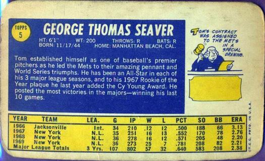 1970 Topps Super #5 Tom Seaver Back