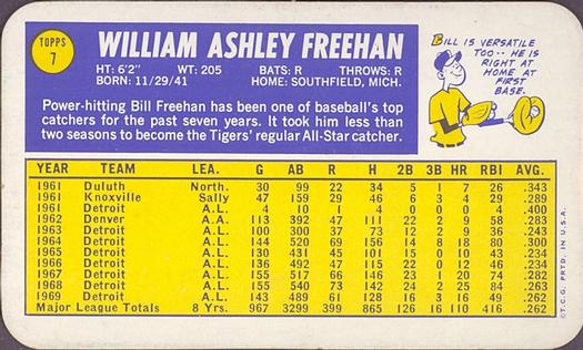 1970 Topps Super #7 Bill Freehan Back