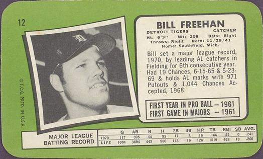 1971 Topps Super #12 Bill Freehan Back