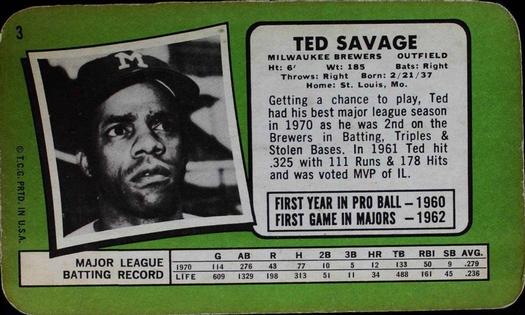 1971 Topps Super #3 Ted Savage Back