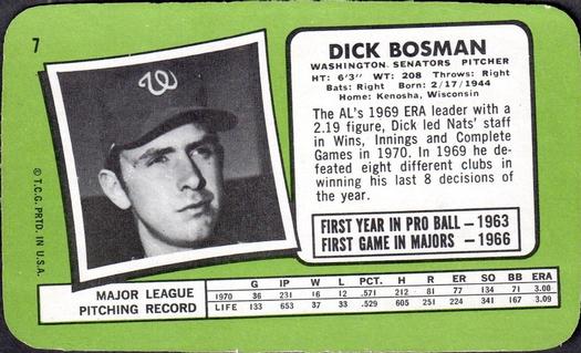 1971 Topps Super #7 Dick Bosman Back