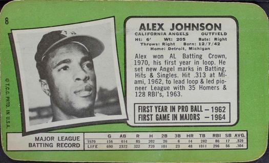1971 Topps Super #8 Alex Johnson Back