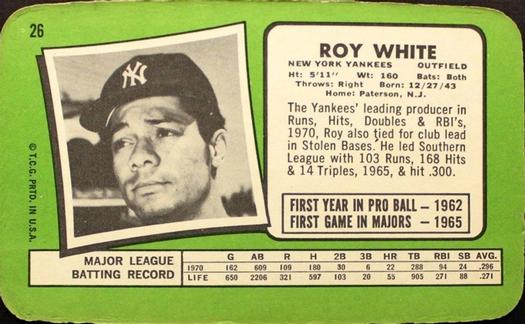 1971 Topps Super #26 Roy White Back