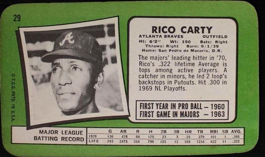 1971 Topps Super #29 Rico Carty Back