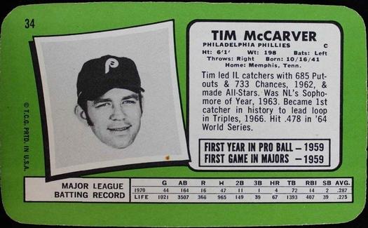 1971 Topps Super #34 Tim McCarver Back