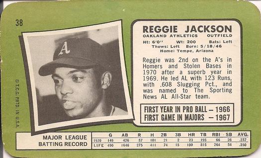 1971 Topps Super #38 Reggie Jackson Back