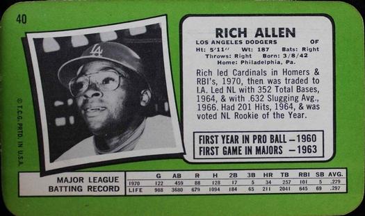 1971 Topps Super #40 Rich Allen Back