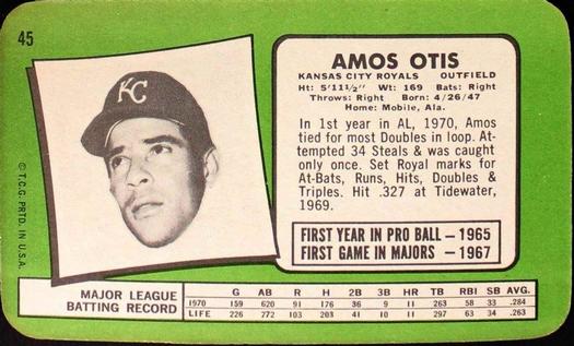 1971 Topps Super #45 Amos Otis Back