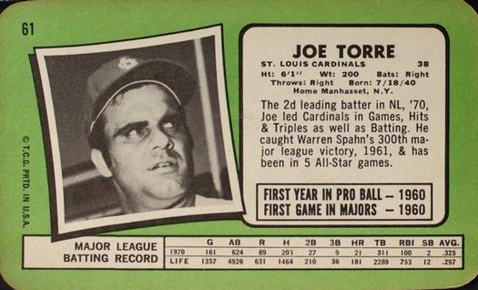 1971 Topps Super #61 Joe Torre Back