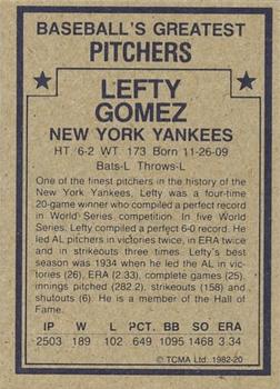1982 TCMA Baseball's Greatest Pitchers (Tan Back) #20 Lefty Gomez Back