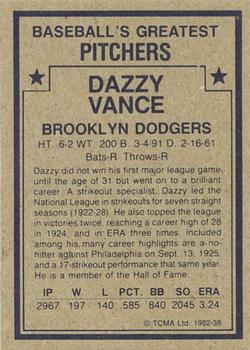 1982 TCMA Baseball's Greatest Pitchers (Tan Back) #38 Dazzy Vance Back