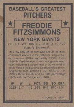 1982 TCMA Baseball's Greatest Pitchers (Tan Back) #41 Freddie Fitzsimmons Back