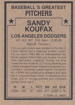 1982 TCMA Baseball's Greatest Pitchers (Tan Back) #8 Sandy Koufax Back