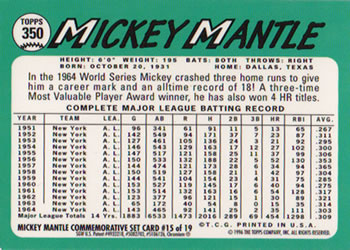 1996 Topps - Mickey Mantle Commemorative Reprints Finest Refractor #15 Mickey Mantle Back