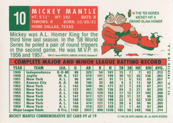1996 Topps - Mickey Mantle Commemorative Reprints Finest Refractor #9 Mickey Mantle Back