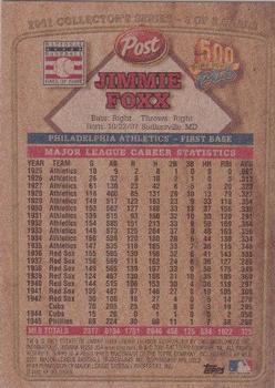 2001 Topps Post Cereal 500 Home Run Club #3 Jimmie Foxx Back