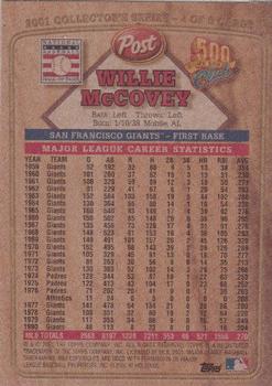 2001 Topps Post Cereal 500 Home Run Club #4 Willie McCovey Back